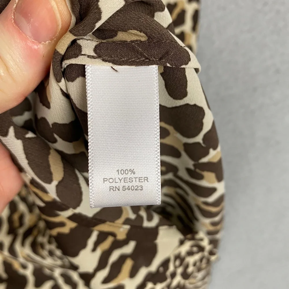 Banana Republic Leopard Print V-Neck Button Front Blouse Womens Medium Brown